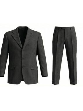 Canali Suit Mens 42R 34X31 Gray Pin Striped Three Button Vented Pleated Cuffed